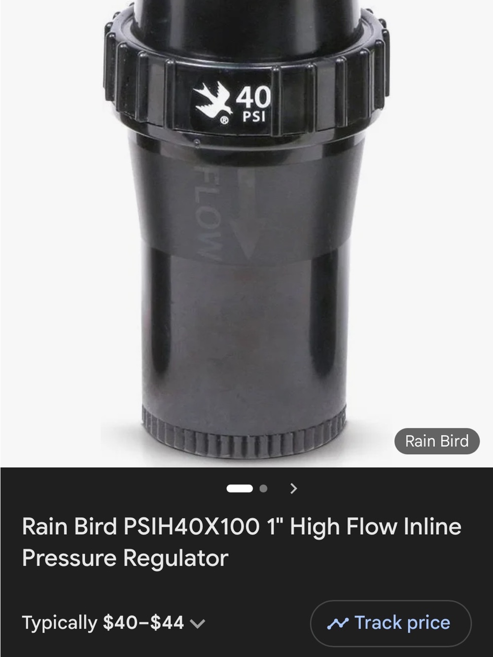 Rain Bird 1" High Flow Inline Pressure Regulator - Black 1 pc new